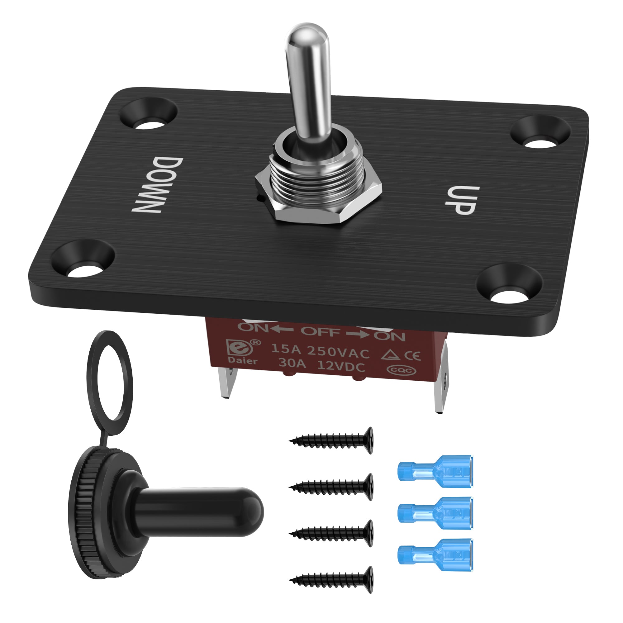 30A 12VDC 3-Way ON-OFF-ON Latching Toggle Switch with Plate & Cover fo ...