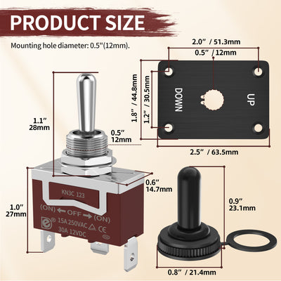 30A 12VDC SPDT 3 Way Momentary Toggle Switch with Plate and Cover - DAIER