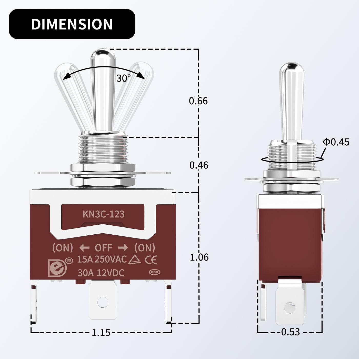 30A 12V DC Momentary SPDT (ON)-OFF-(ON) Toggle Switch for Automotive & Marine