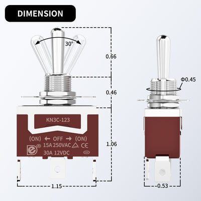 30A 12V DC Momentary SPDT (ON)-OFF-(ON) Toggle Switch for Automotive & Marine
