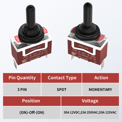 30A 12V DC Momentary SPDT (ON)-OFF-(ON) Toggle Switch for Automotive & Marine