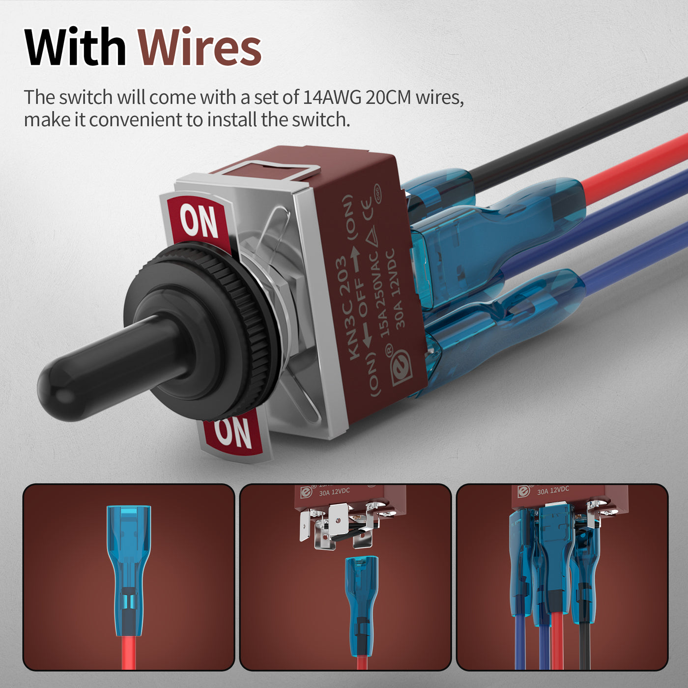 30A 12V DC DPDT Latching Reverse Polarity Toggle Switch with Waterproof Cover & Wire Leads