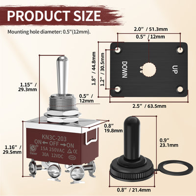 30A 12VDC / 15A 250VAC ON-OFF-ON Latching Polarity Reverse Toggle Switch Kit