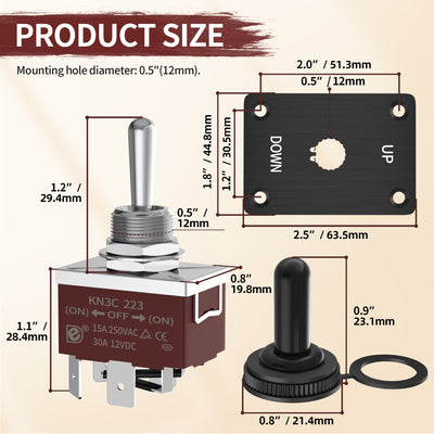 30A 12V DPDT 3 Way Polarity Reversal Momentary Toggle Switch - DAIER