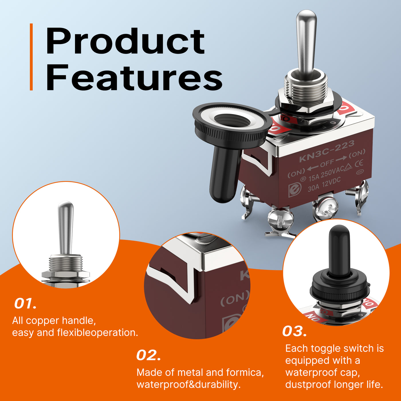 KN3C-223AA+WPC-06 Momentary DPDT 6 Pin Toggle Switch Features