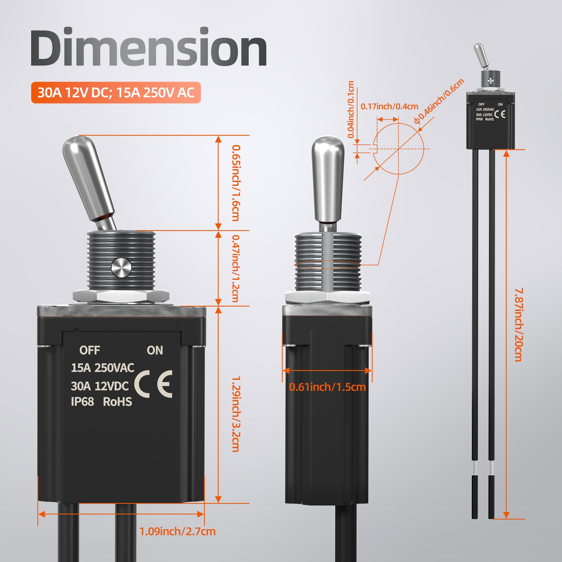 IP68 Toggle Switch | 30A 12V SPST Pre-Wired 2-Pack | DAIER