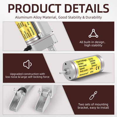 1500N/330lb 100mm/4" Stroke 10mm/s 12V Linear Actuator with Reverse Polarity Switch