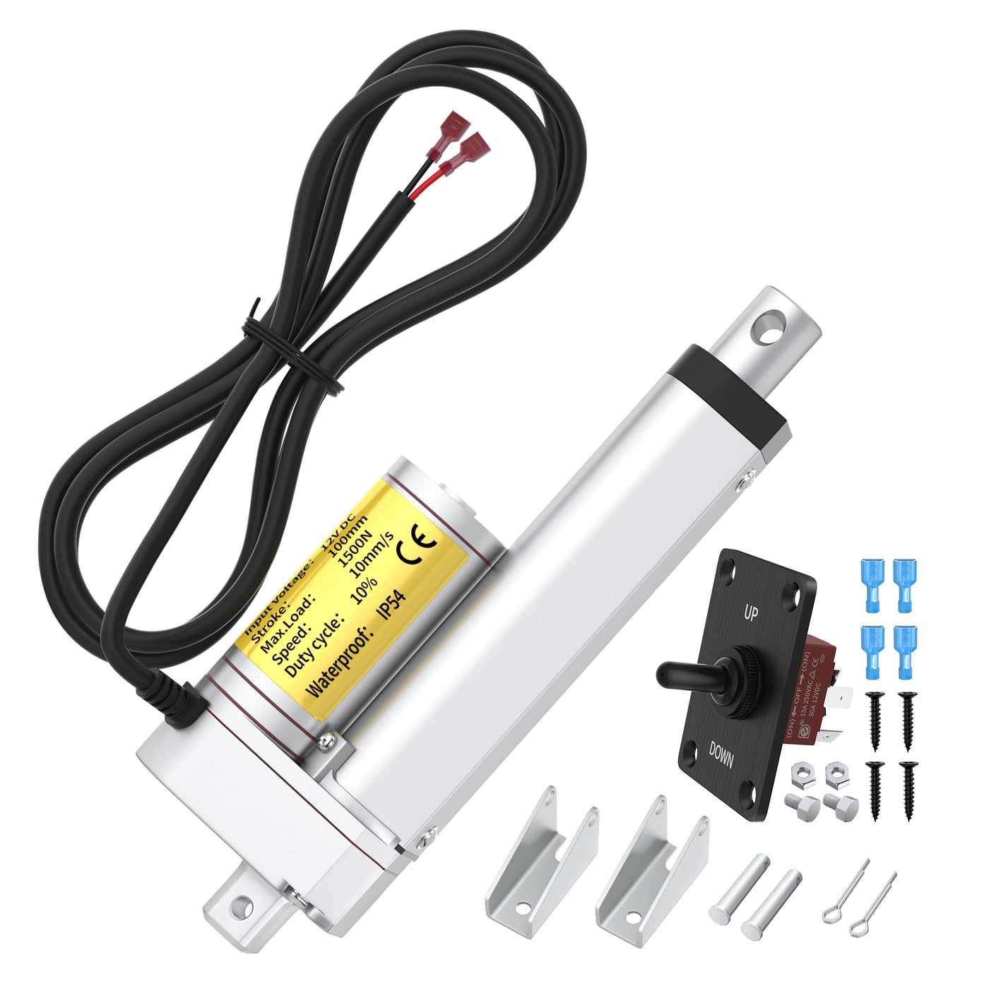 1500N/330lb 100mm/4" Stroke 10mm/s 12V Linear Actuator with Reverse Polarity Switch