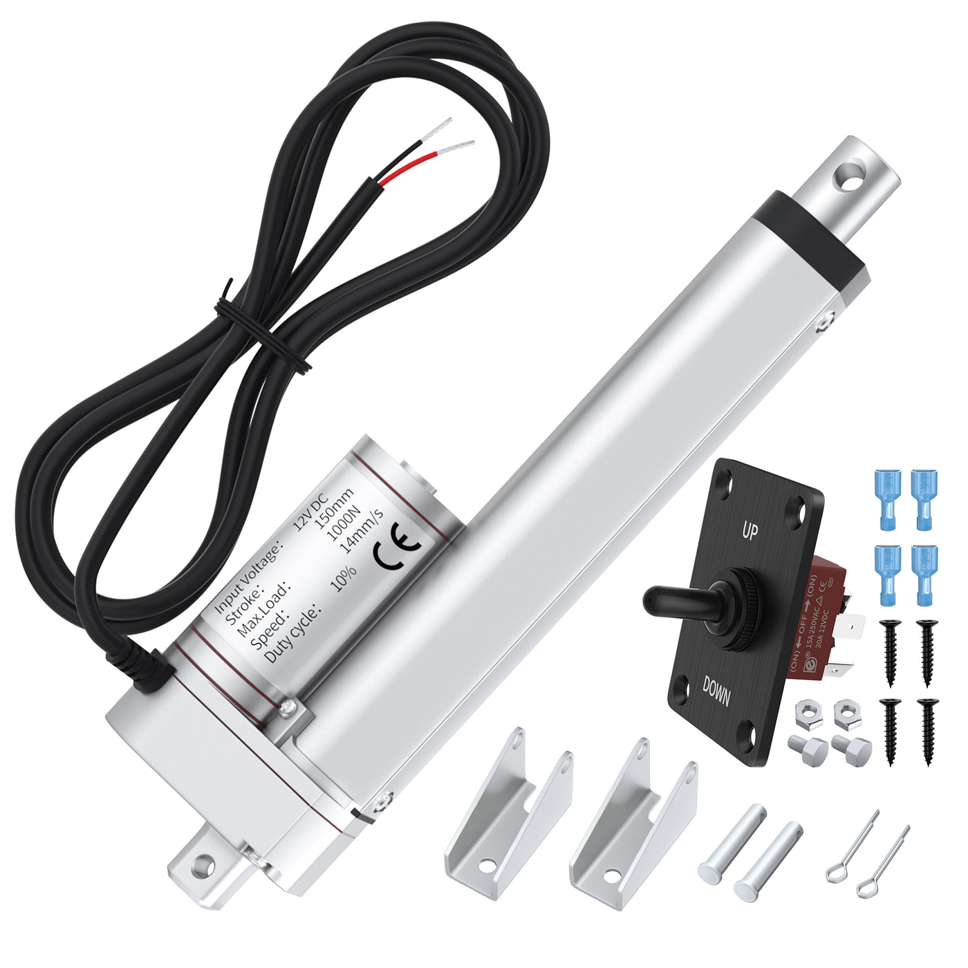 1000N/220lb 6"/150mm Stroke 14mm/s High Speed 12V Linear Actuator with Switch Controller