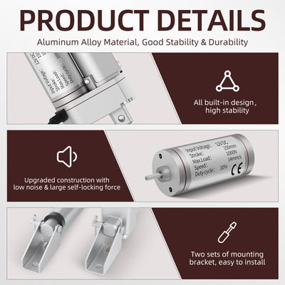 1000N/220lb 6"/150mm Stroke 14mm/s High Speed 12V Linear Actuator with Switch Controller