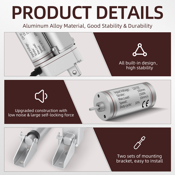 12V 1500N 330lb Heavy Duty Linear Actuator 6