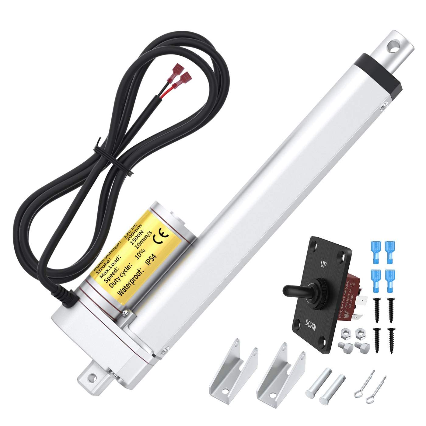1500N/330lb 200mm/8" Stroke 10mm/s 12V Linear Actuator with Reverse Polarity Switch