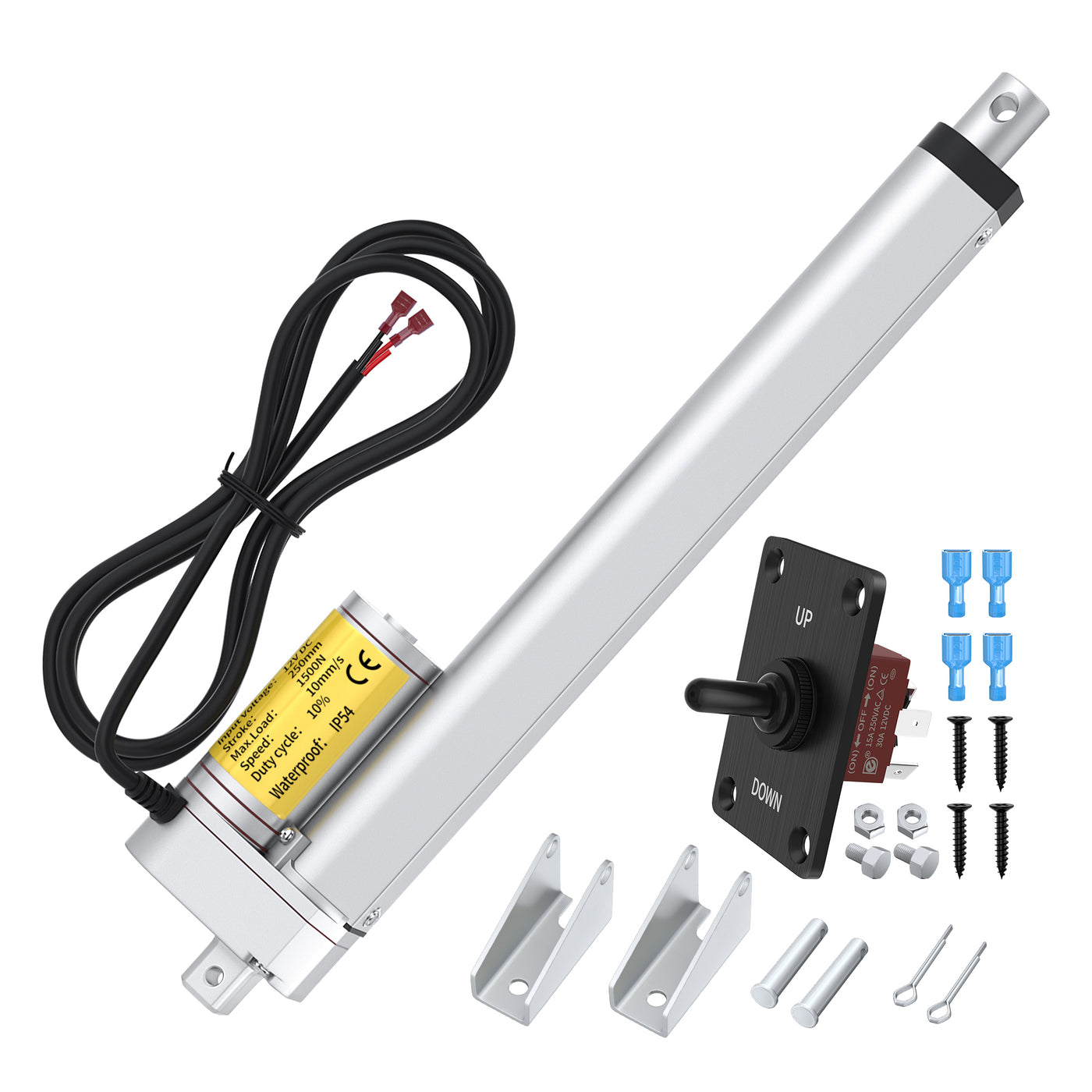 1500N/330lb 250mm/10" Stroke 10mm/s 12V Linear Actuator with Reverse Polarity Switch