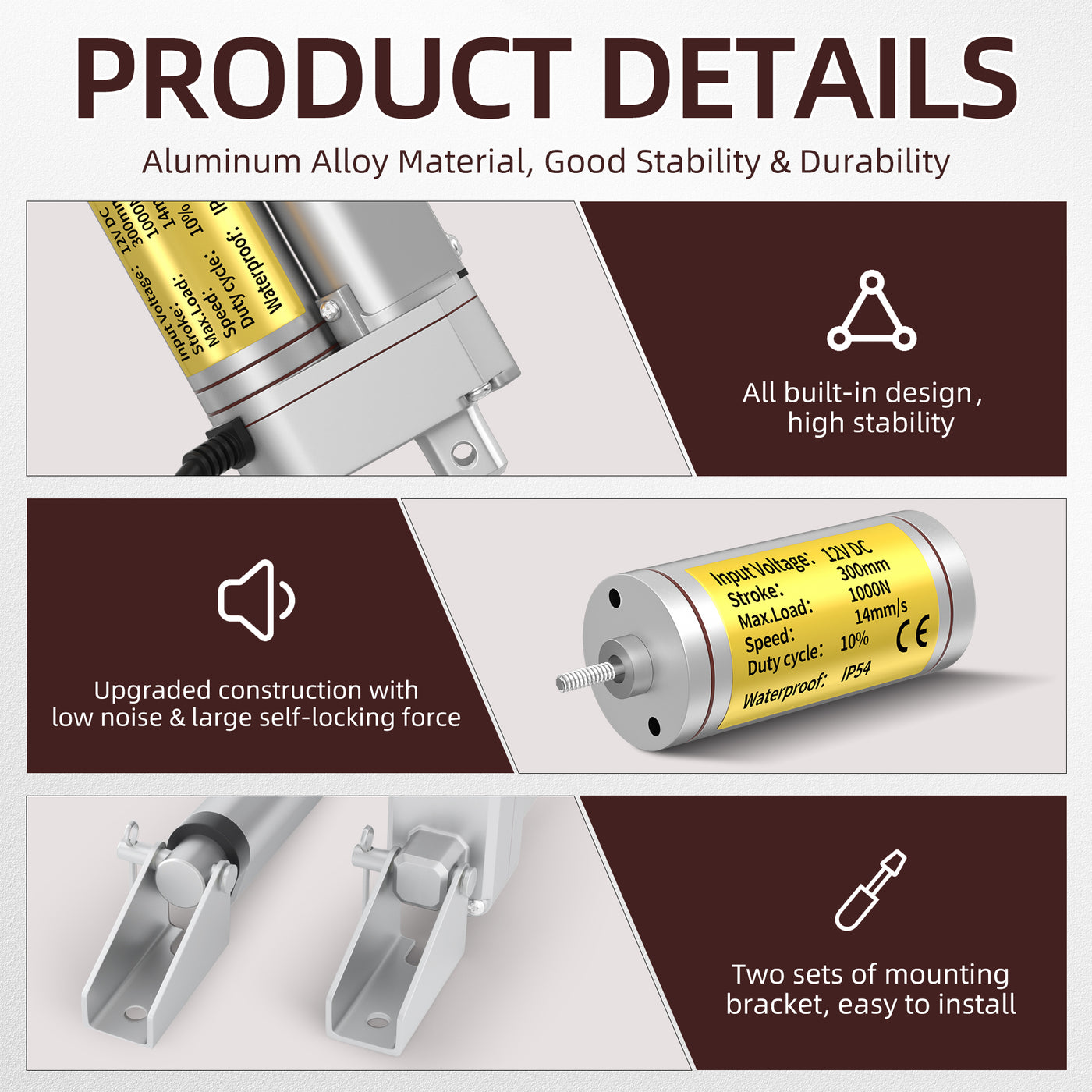 1000N 12"/300mm Stroke 14mm/s 12V Linear Motion Actuator with Controller
