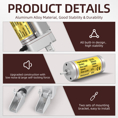 1000N 12"/300mm Stroke 14mm/s 12V Linear Motion Actuator with Controller