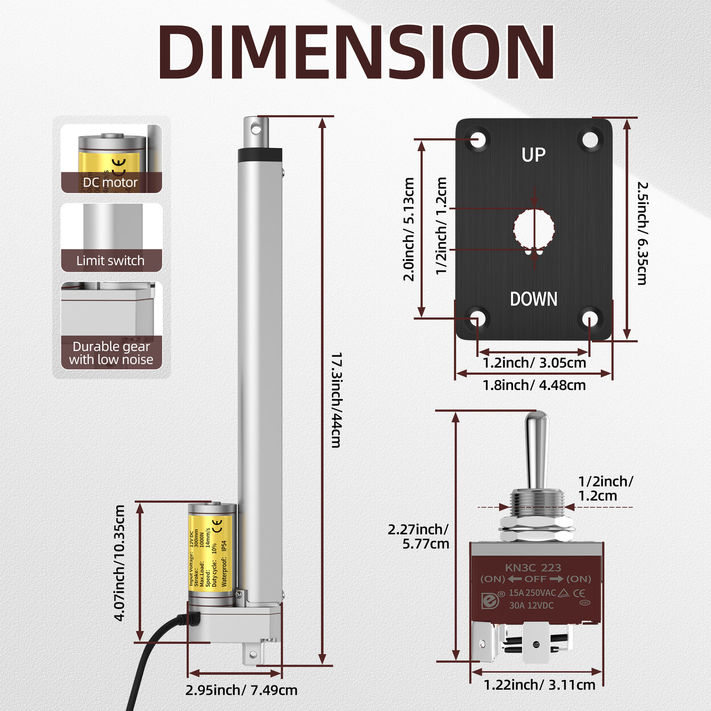 1000N 12"/300mm Stroke 14mm/s 12V Linear Motion Actuator with Controller