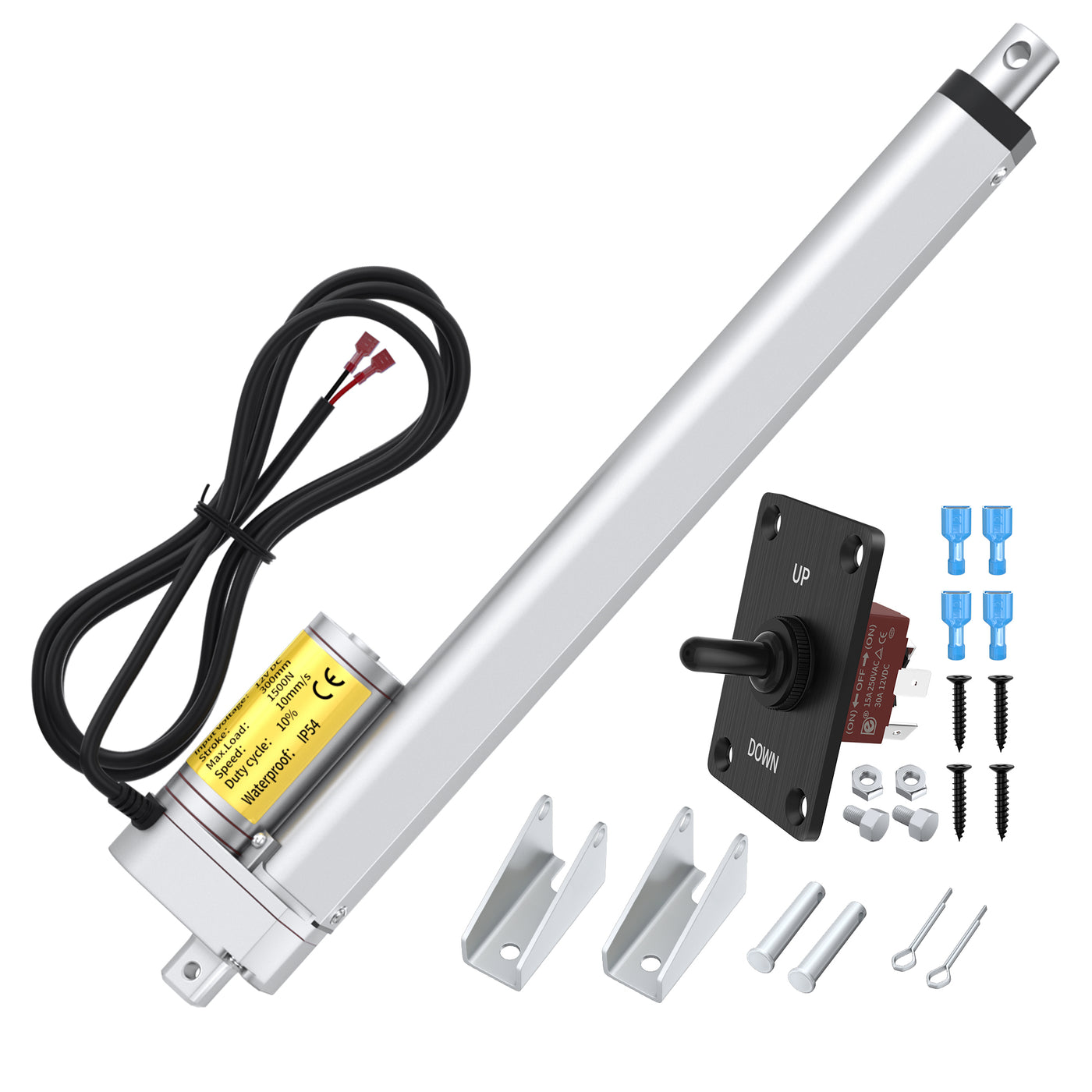 1500N/330lb 300mm/12" Stroke 10mm/s 12V Linear Actuator with Reverse Polarity Switch