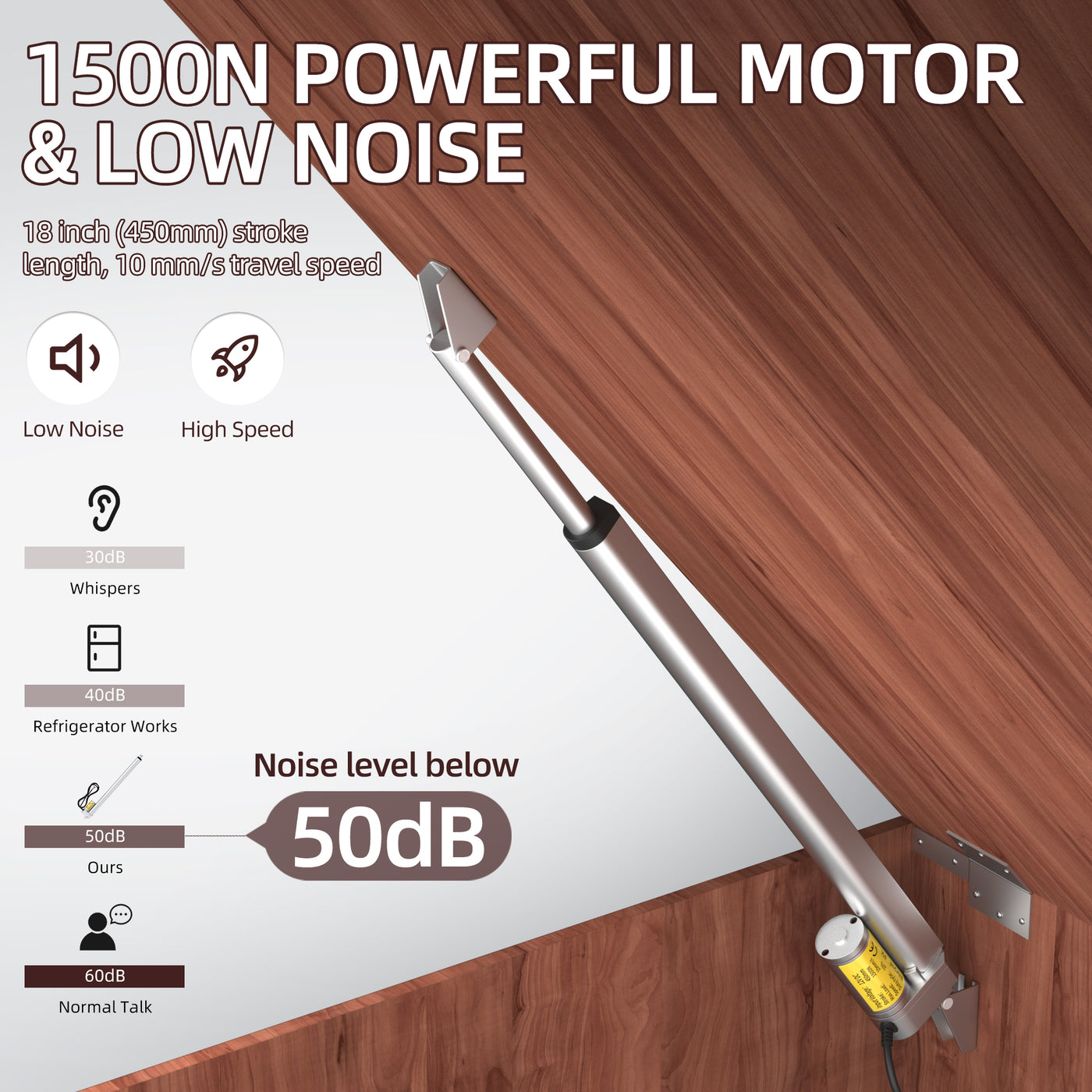 1500N/330lb 450mm/18" Stroke 10mm/s 12V Linear Actuator with Reverse Polarity Switch