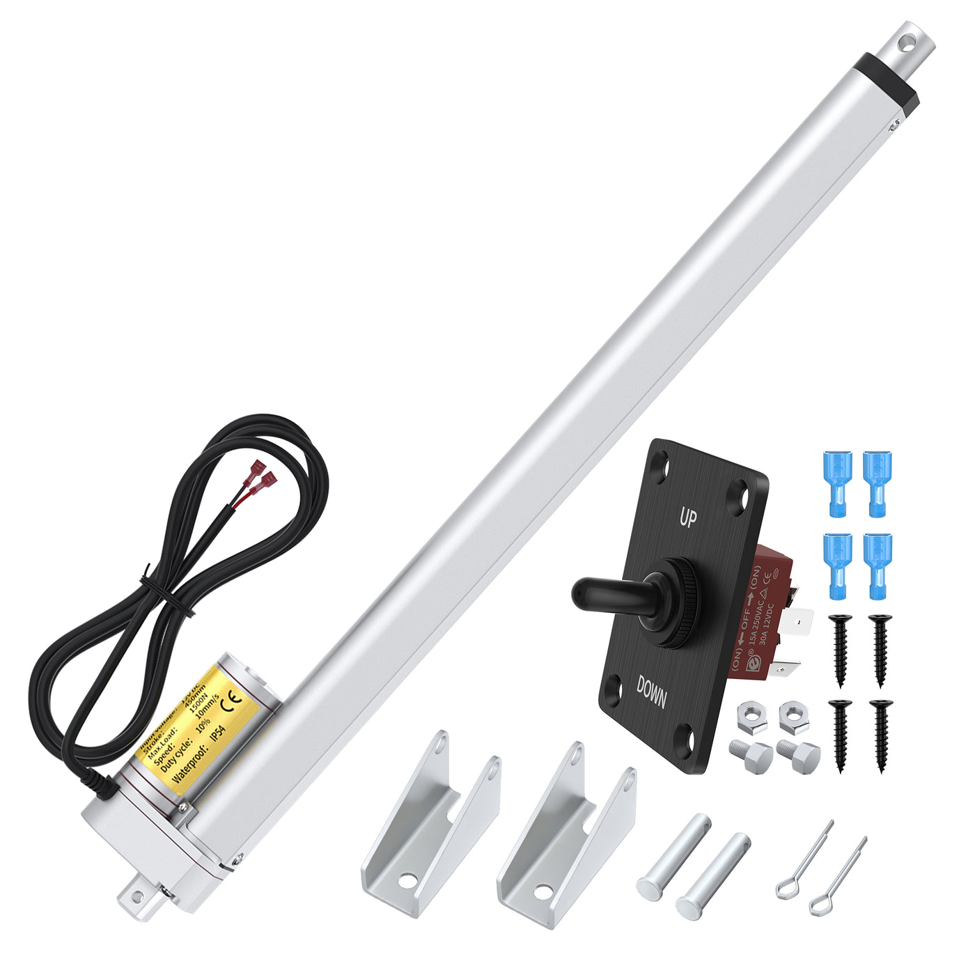 1500N/330lb 450mm/18" Stroke 10mm/s 12V Linear Actuator with Reverse Polarity Switch