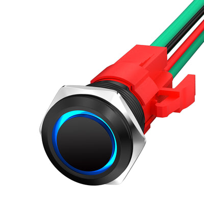 16mm 20A 12V High Head Latching Metal Push Button Switch w/ Ring LED