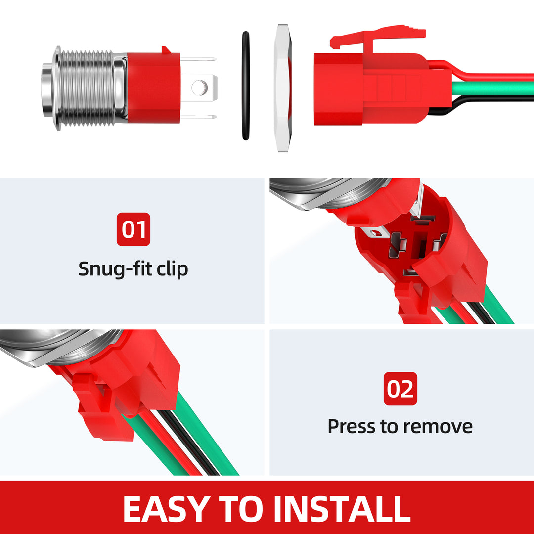 16mm 20A 12V High Head Latching Metal Push Button Switch w/ Ring