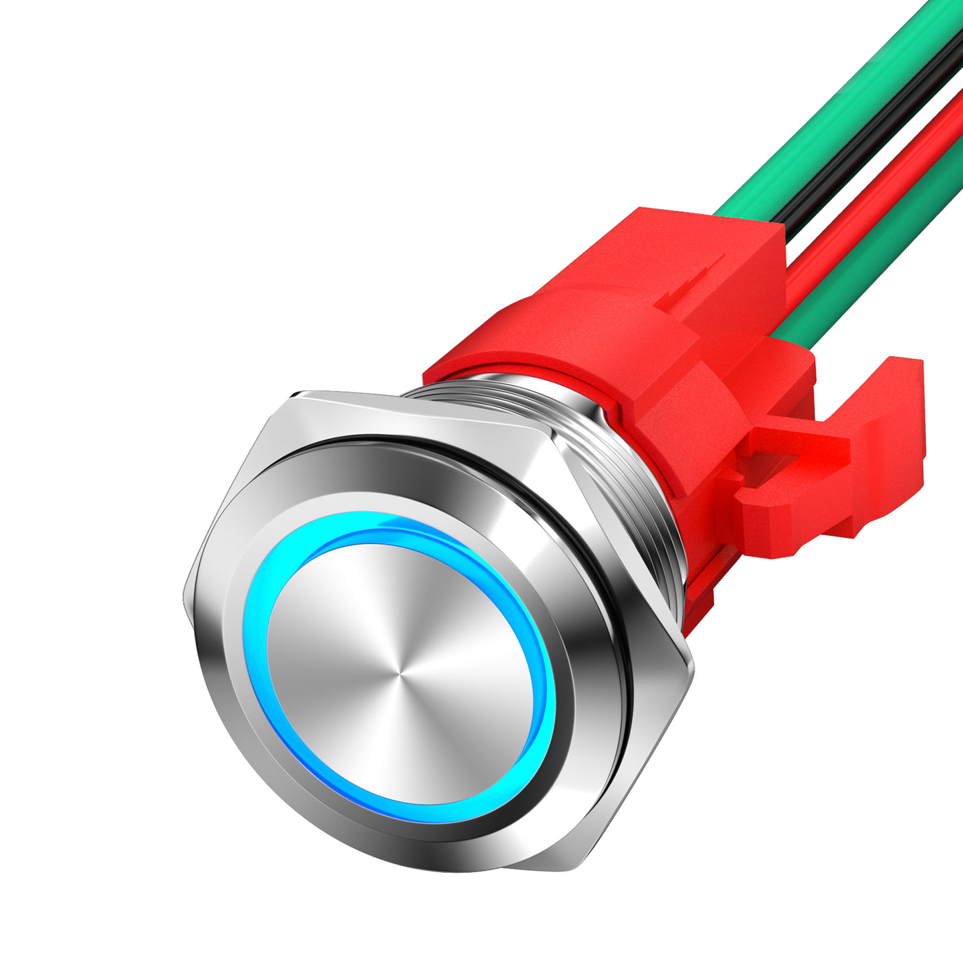 16mm 20A 12V High Head Latching Metal Push Button Switch w/ Ring LED