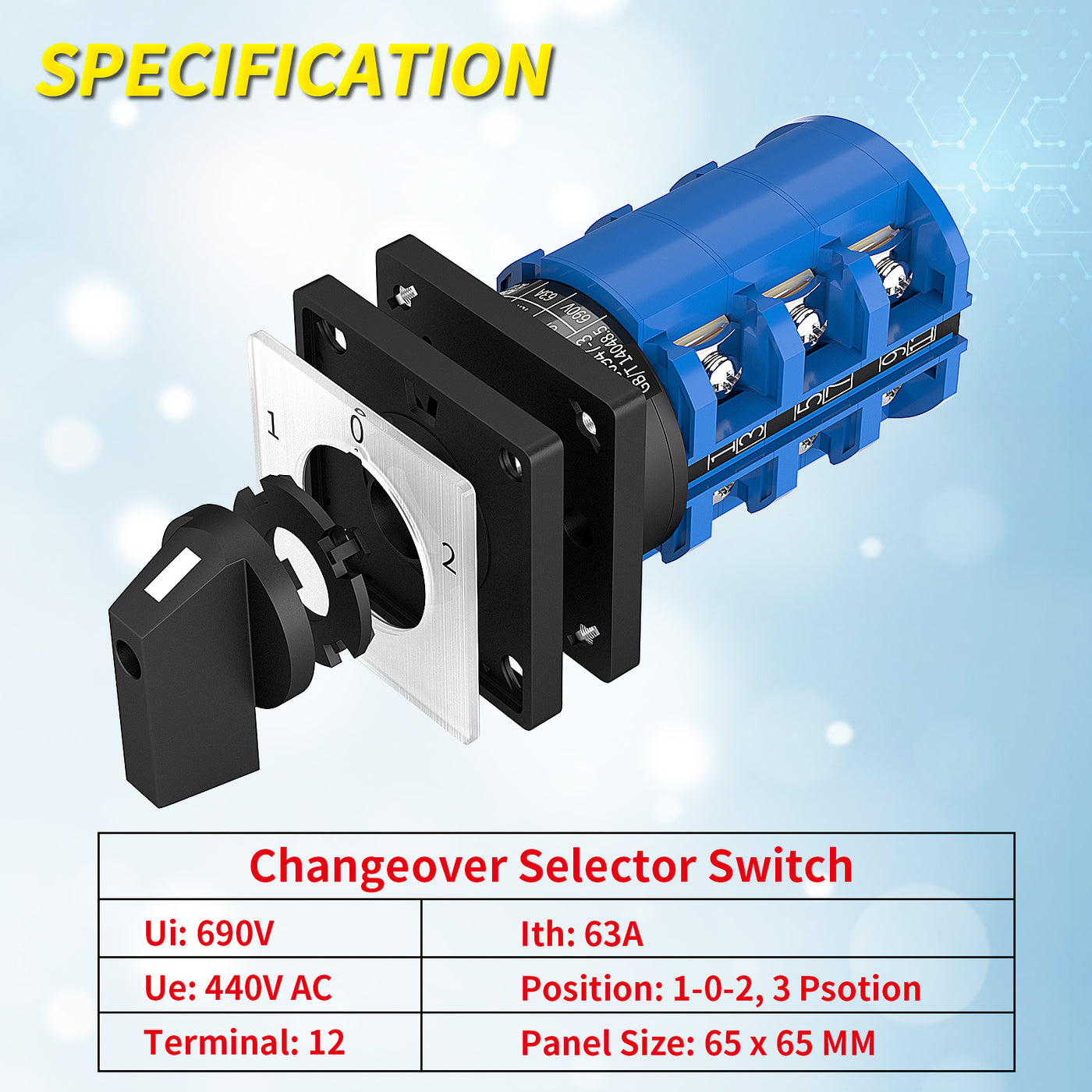 LW26-63-3 3 Position Changeover Selector Switch Specification