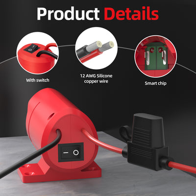 Milwaukee M12 Battery Adapter with Switch & Fuse | 12V Power Wheels Converter | DIY Power Dock Connector | 12 AWG Wire