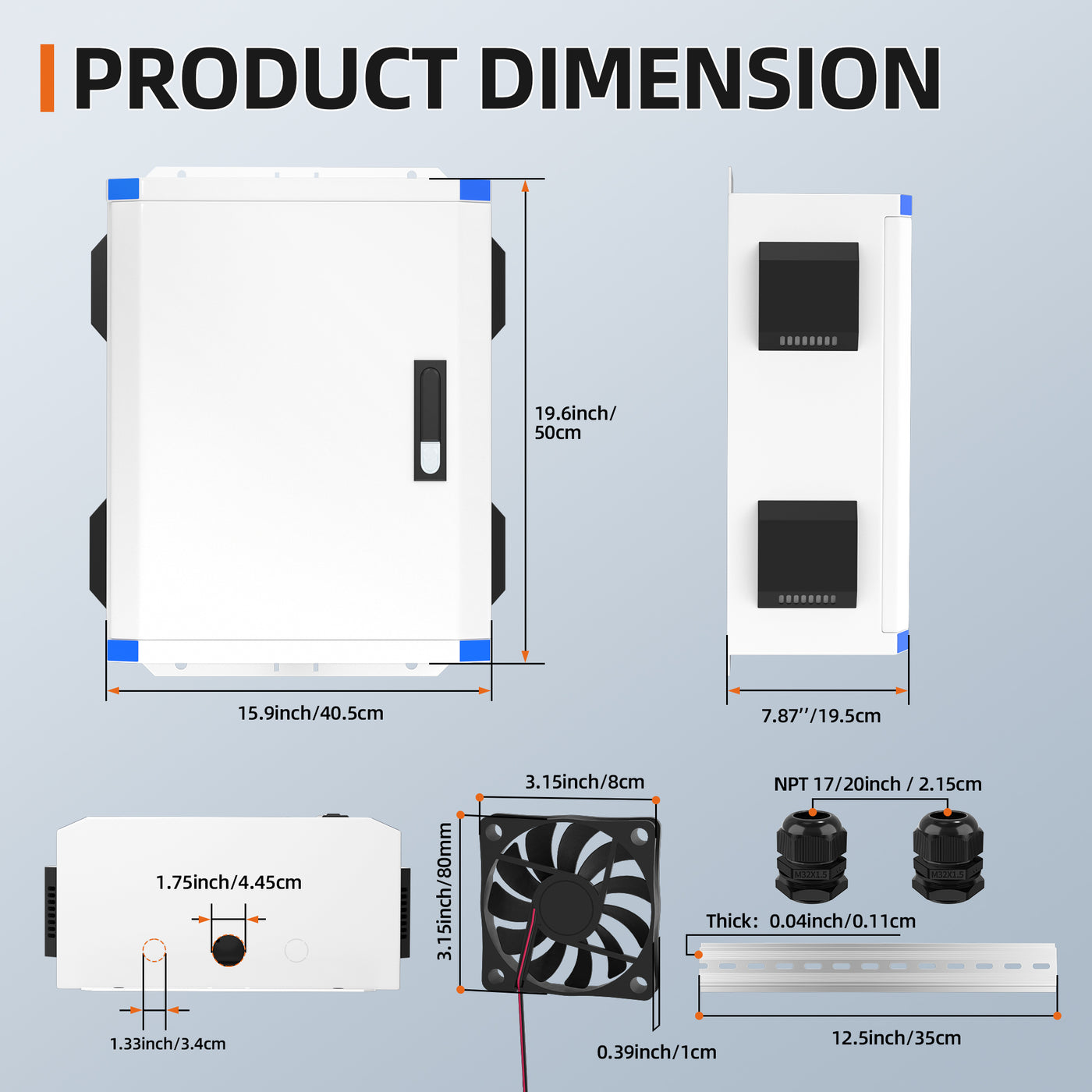 Outdoor Electrical Box NEMA Enclosure with 12V Cooling Fan - 19.7"x15.7"x7.9"