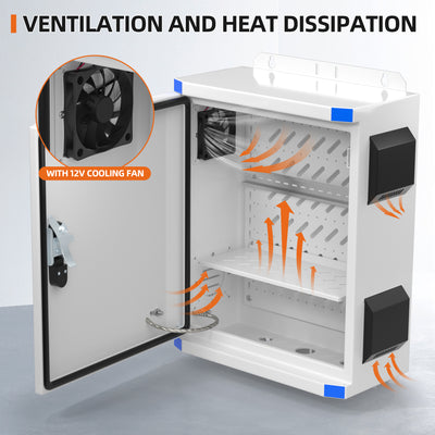 Outdoor Electrical Box NEMA Enclosure with 12V Cooling Fan - 19.7"x15.7"x7.9"