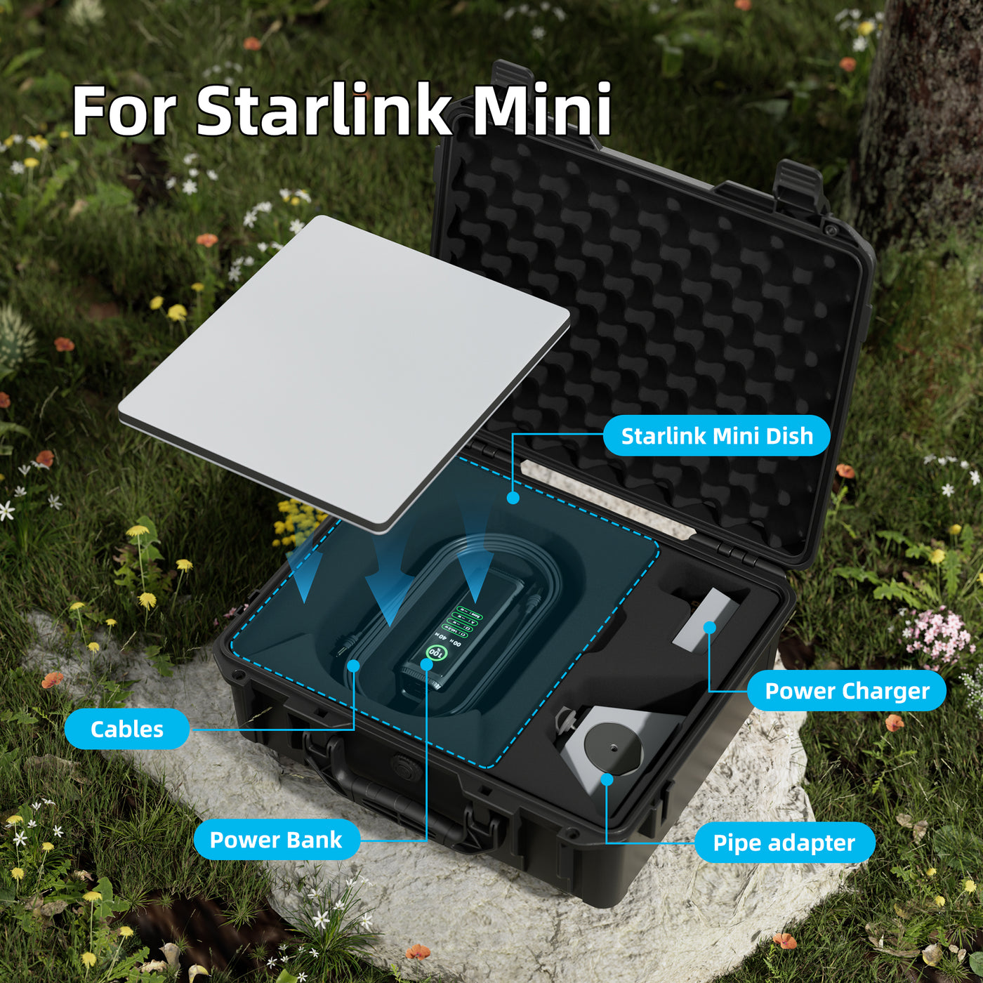 Starlink Mini Black Hard Protective Travel Case with Organized Storage