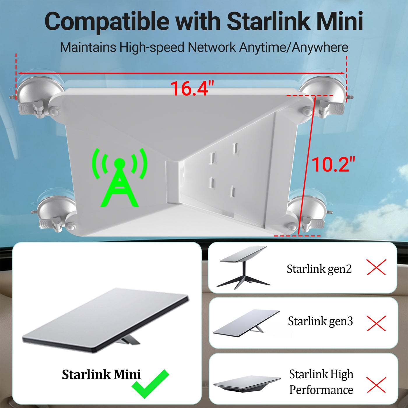 Starlink Mini Car Mount with Protective Silicone Case and Suction Cup for Sunroof, Car Window, RV Skylight