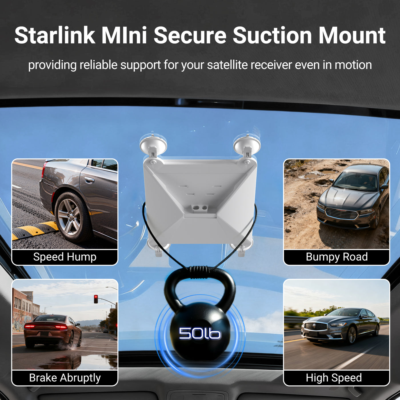 Starlink Mini Car Mount with Protective Silicone Case and Suction Cup for Sunroof, Car Window, RV Skylight