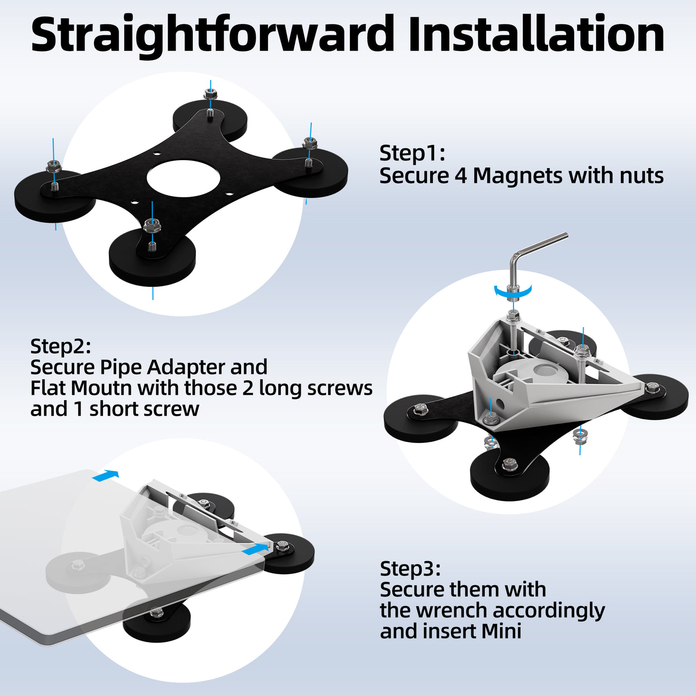 Starlink Mini Magnetic Mount Base for Official Pipe Adapter & Flat Mount | 300 lbs Force, 4-Magnet for RV, Car, Boat