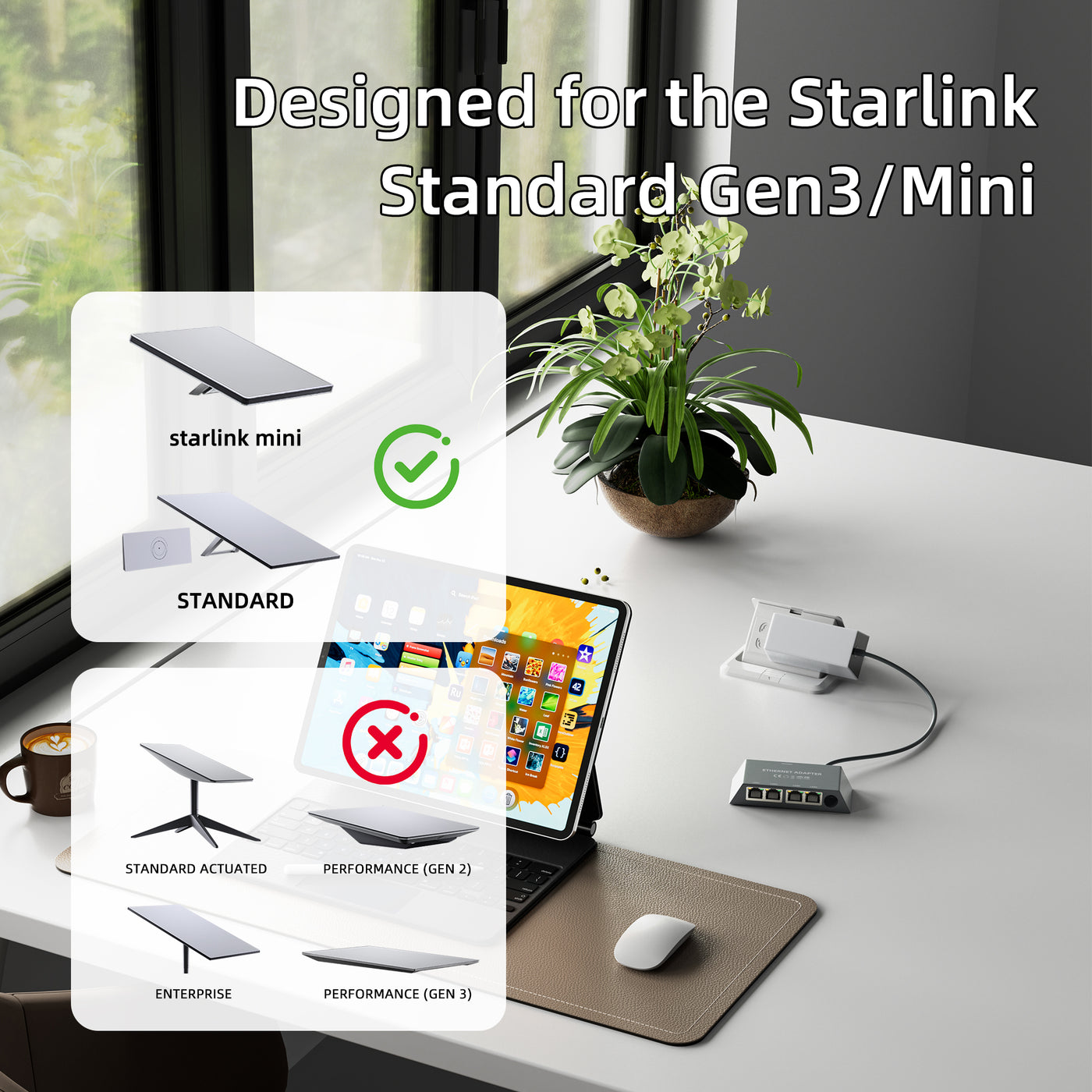 Starlink Ethernet Adapter for Gen 3 Standard & Mini | 4-Port Gigabit LAN Network Switch