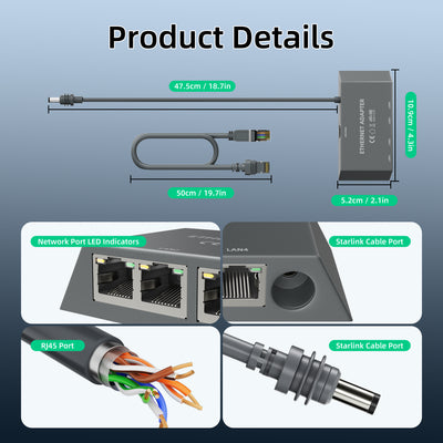 Starlink Ethernet Adapter for Gen 3 Standard & Mini | 4-Port Gigabit LAN Network Switch