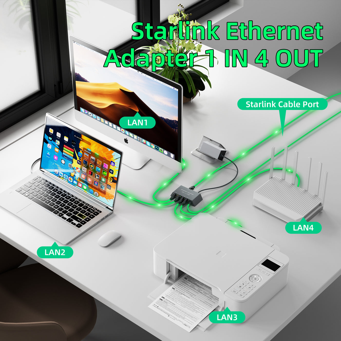 Starlink Ethernet Adapter for Gen 3 Standard & Mini | 4-Port Gigabit LAN Network Switch