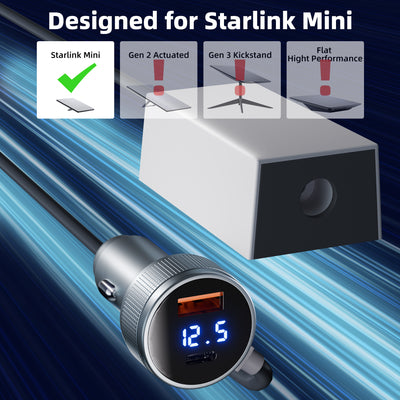 Starlink Mini Car Charger 12V/24V to 36V DC Step-Up Converter with 45W PD & QC 3.0 USB Ports