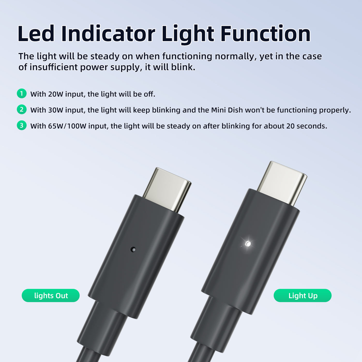 Starlink Mini USB-C to DC Cable with Power Indicator Light - 9.84FT/3M
