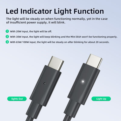 Starlink Mini USB-C to DC Cable with Power Indicator Light - 9.84FT/3M