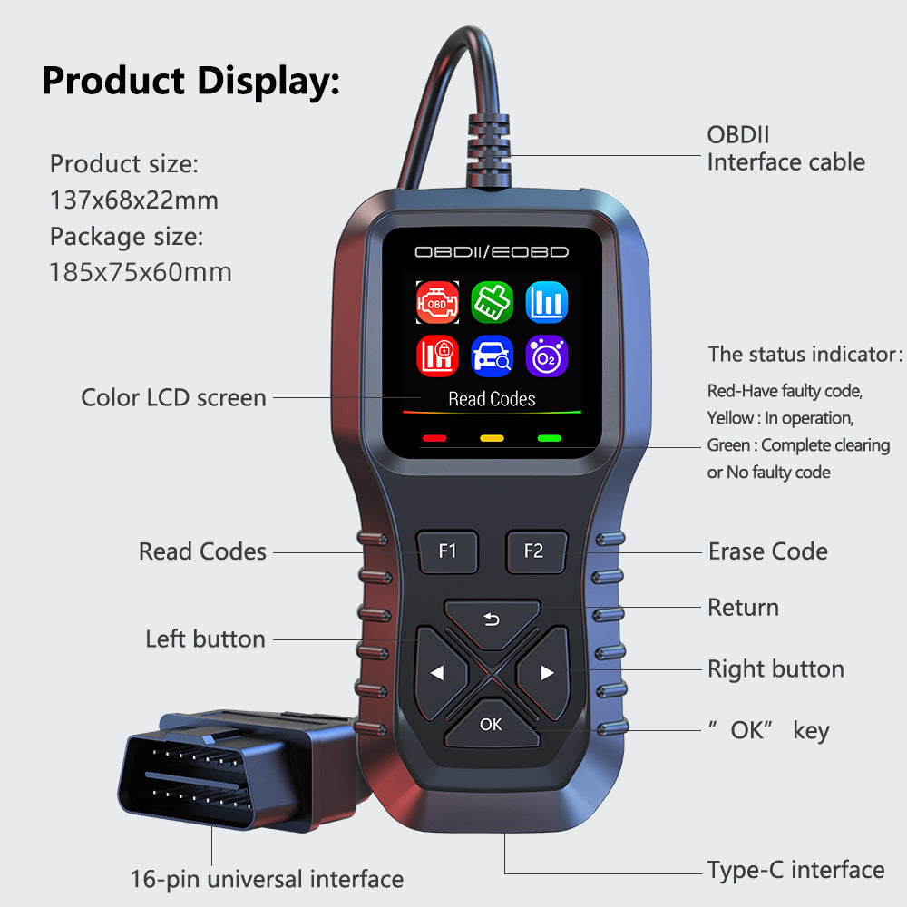 OBD2 scanner diagnostic trouble codes display