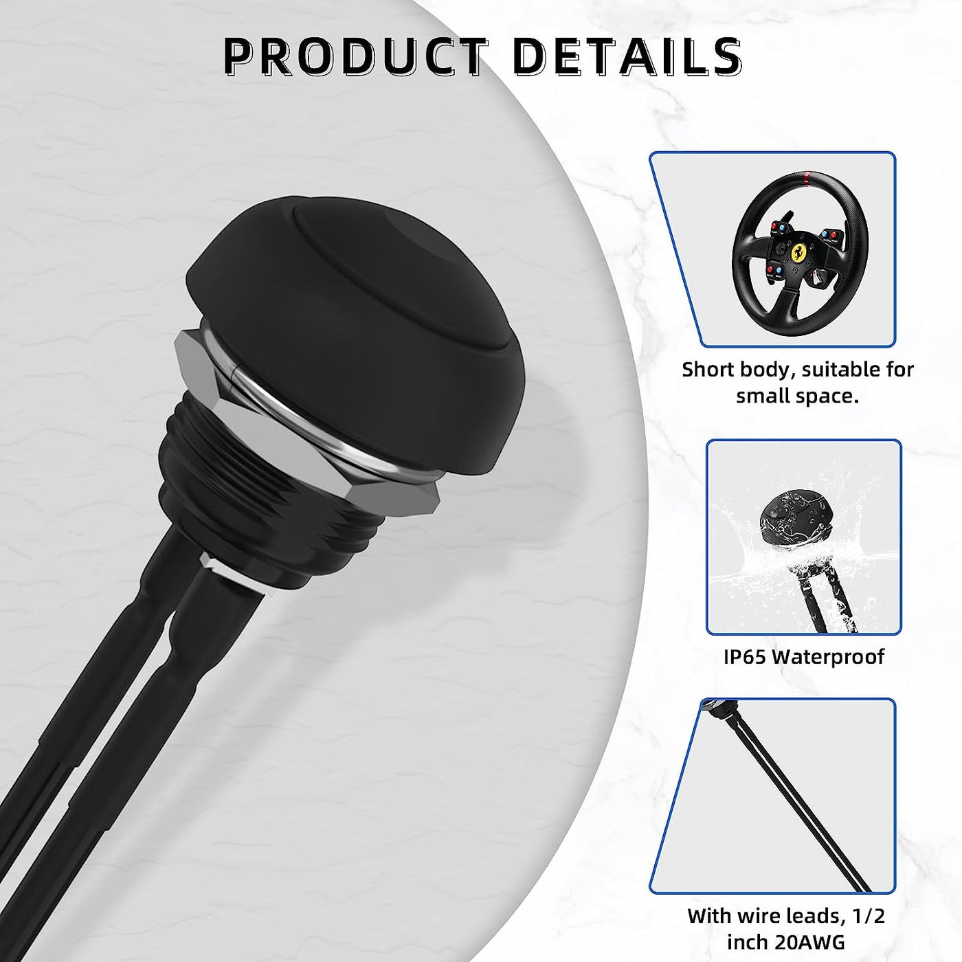 PBS-33B+12.5CM20AWG SPST Momentary Push Button Switch Details