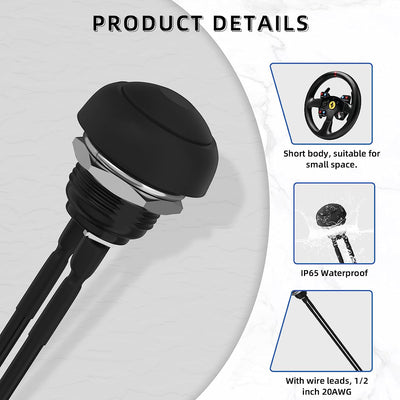 PBS-33B+12.5CM20AWG SPST Momentary Push Button Switch Details