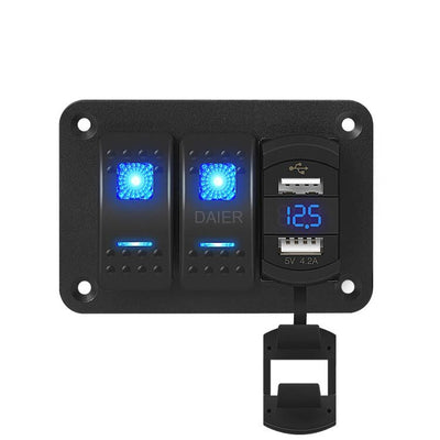 2 Gang Marine Switch Panel With Dual USB Charger - DAIER