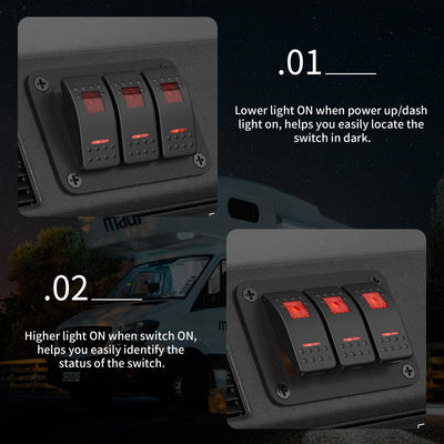 PN-1813-R 3 Gang Boat Switch Panel Operation