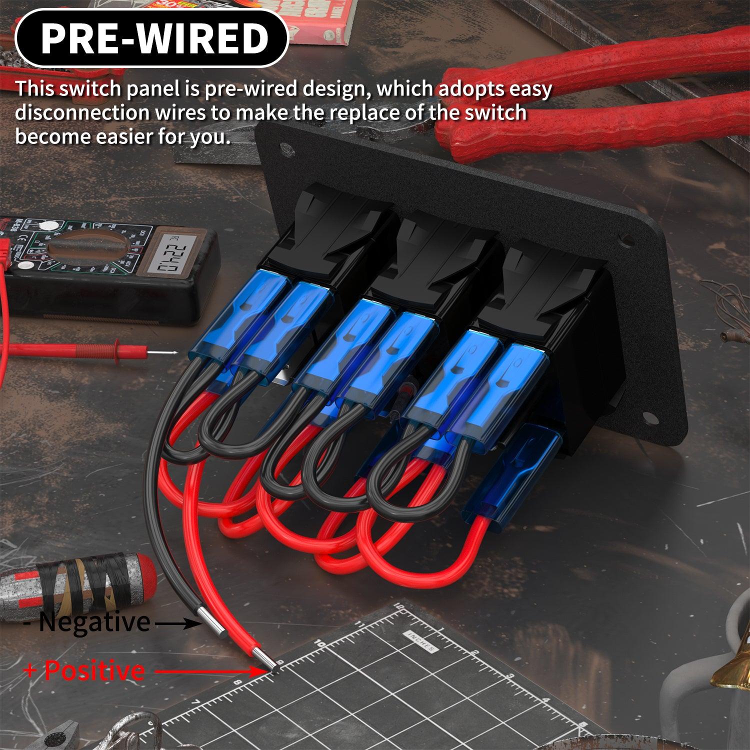 3 Gang Aluminum 5 Pin ON/Off Pre-Wired Boat Switch Panel – DAIER