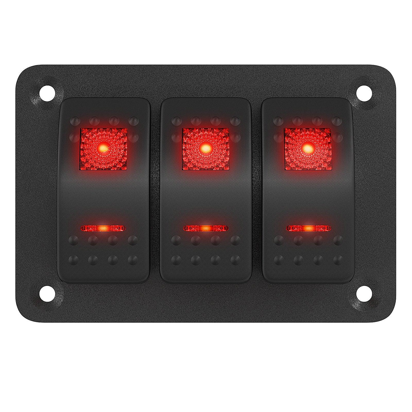 PN-1813-R Red Lighted 3 Gang Boat Switch Panel