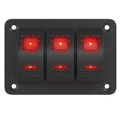 PN-1813-R Red Lighted 3 Gang Boat Switch Panel
