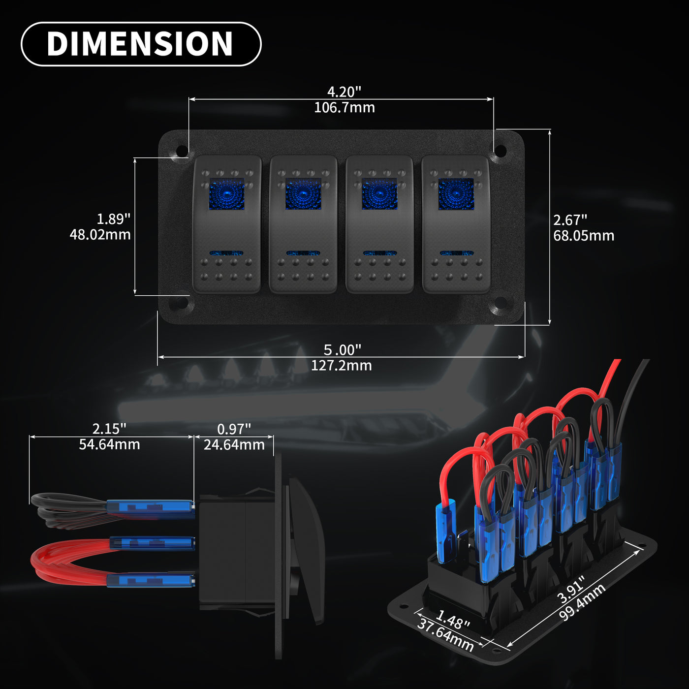 Compact Light Switch Panel 12V 4 Gang Dual Light Switch Panel with Sticker – DAIER