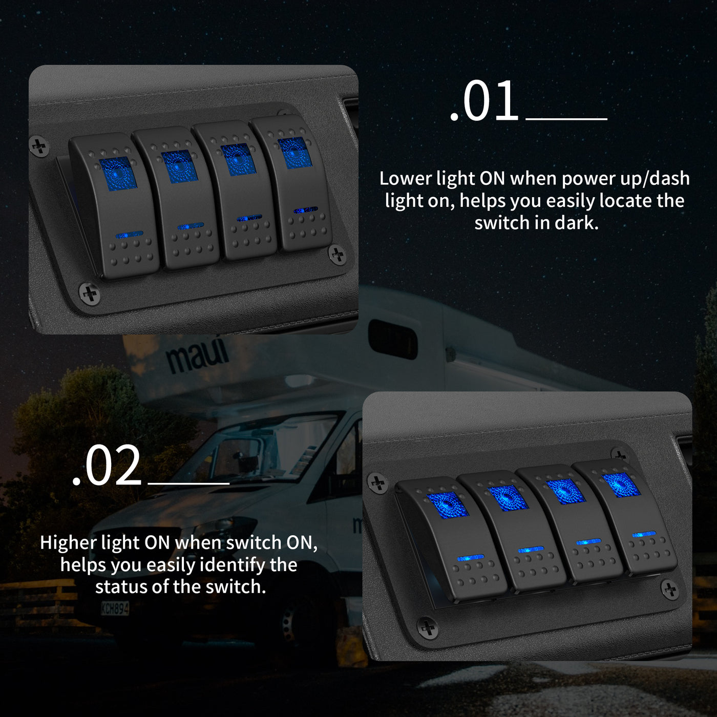 12V 4 Gang Dual Light Switch Panel with Sticker